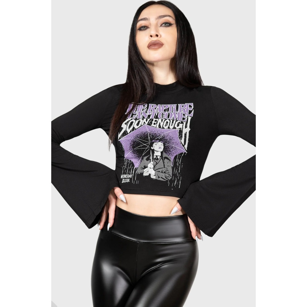 Killstar x Wednesday Womens Crop Top Sz L Shirt Long Sleeve Addams Family NWT
